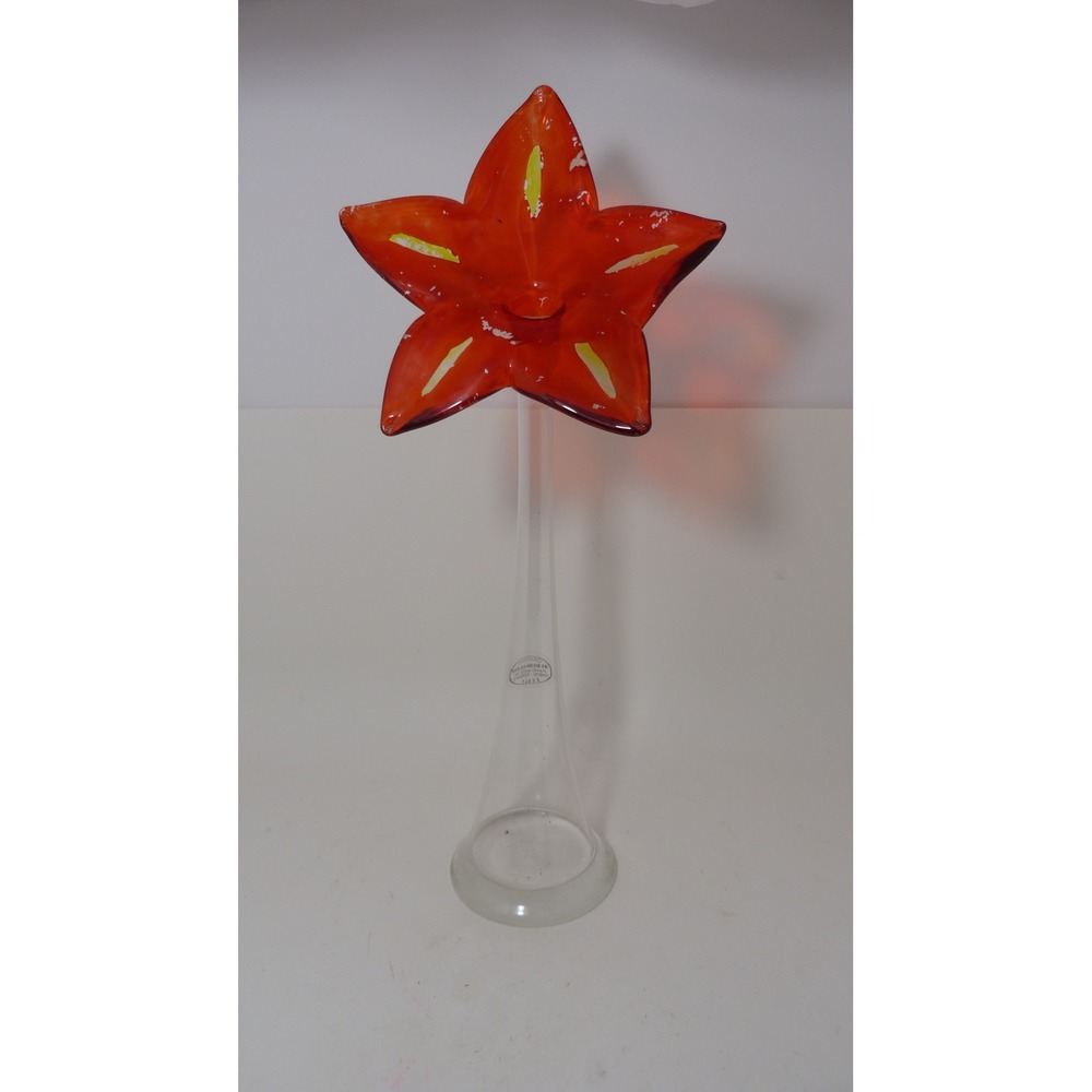 Murero Glass Italy Hand Made Red Flower Lily Vase Empoli Florence Vintage 15in